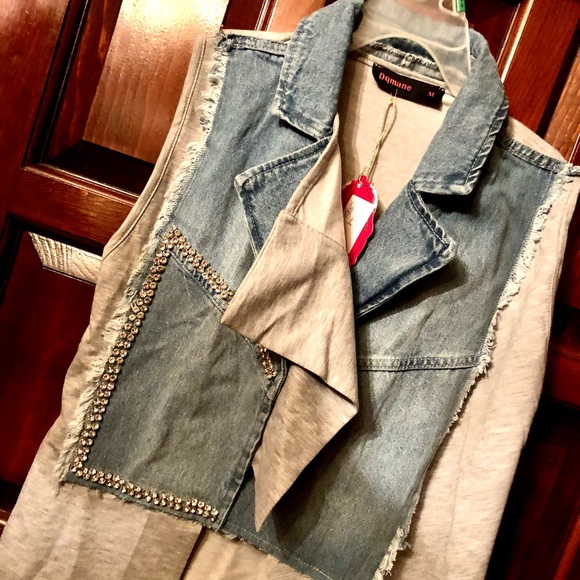 New NWT long sleeveless denim jacket or vest  size M/L - Picture 8 of 16